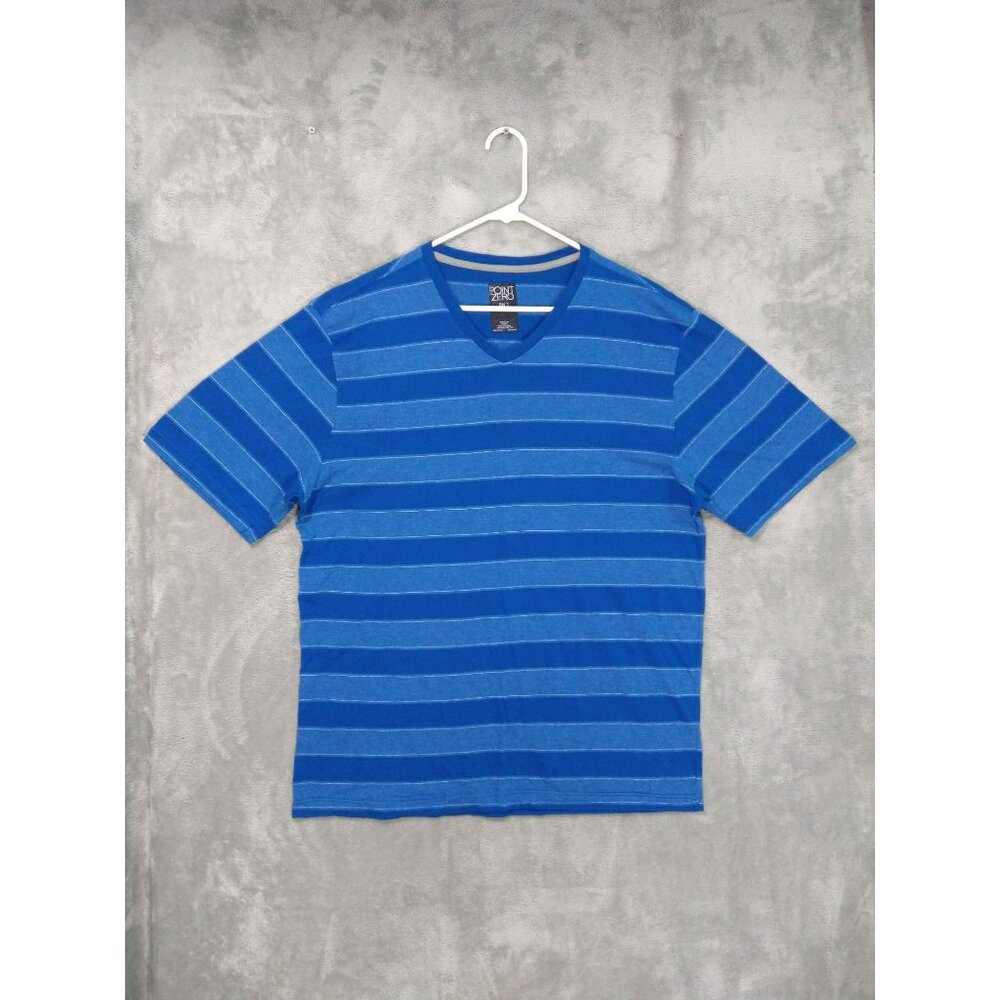 Point Zero Shirt Mens XL Blue Striped Short Sleeve V Neck Pullover